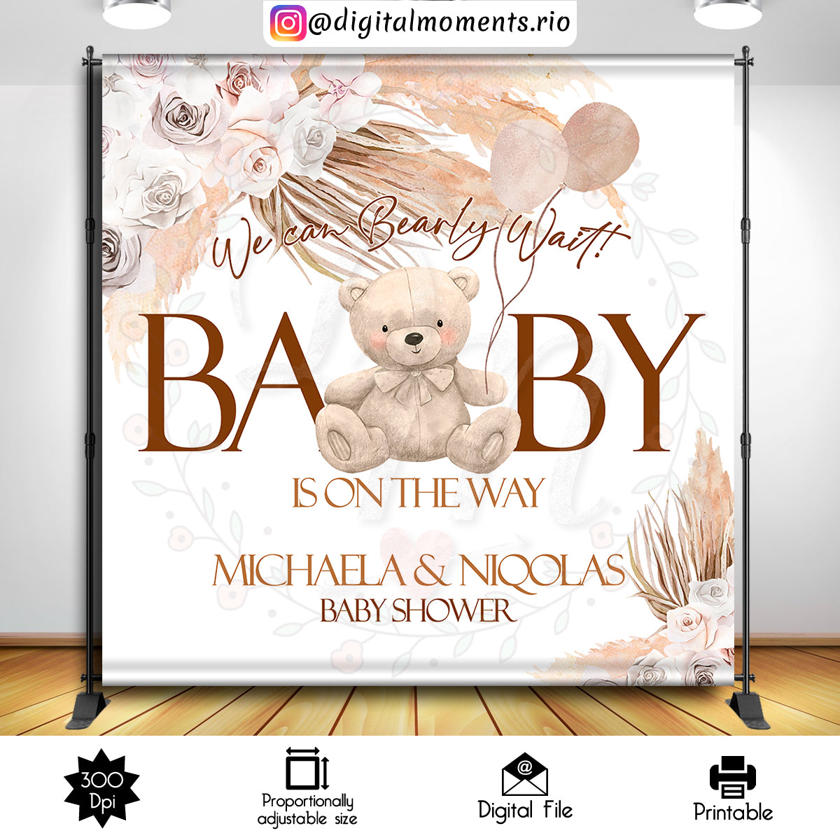 Fondo personalizado Boho Bear 8x8, solo archivo digital