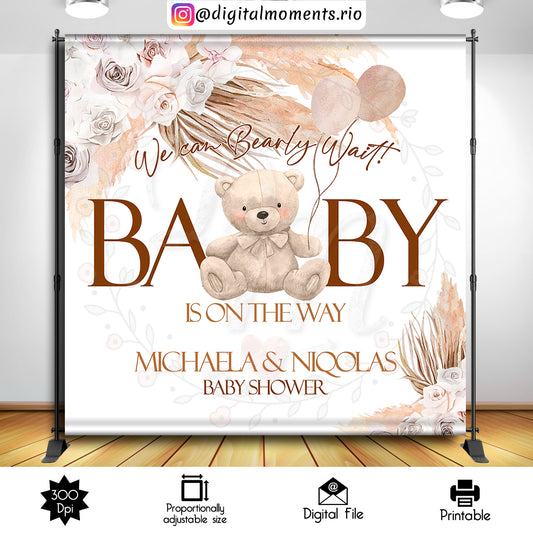 Fondo personalizado Boho Bear 8x8, solo archivo digital