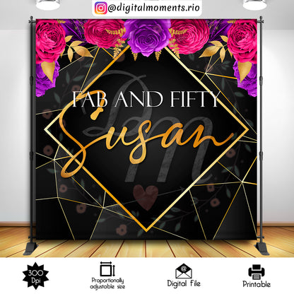 Black And Gold 8x8 Susan, events, custom, ficshia, purple, 8x8, flowers, backdrop