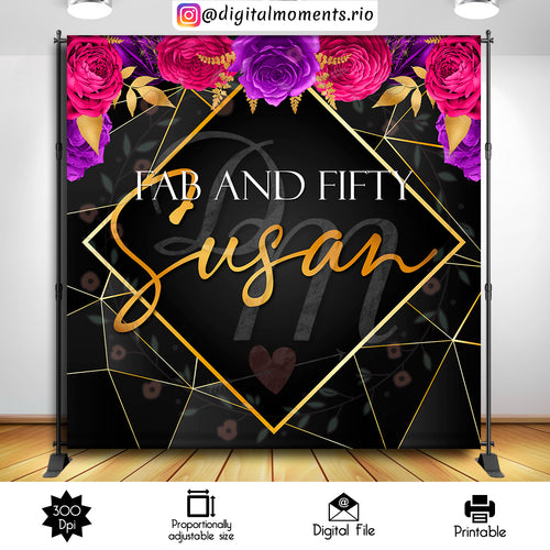 Black And Gold 8x8 Susan, events, custom, ficshia, purple, 8x8, flowers, backdrop