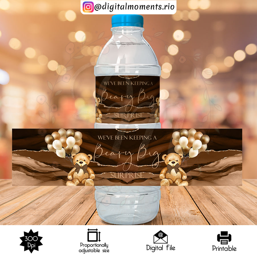 Teddy Bear Custom Water Bottle Label, Digital file only | Custom Digital Download for Kids Party or Event