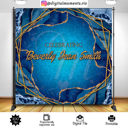 Blue Marble 8x8, events, blue, custom, marble, 8x8, gold, backdrop