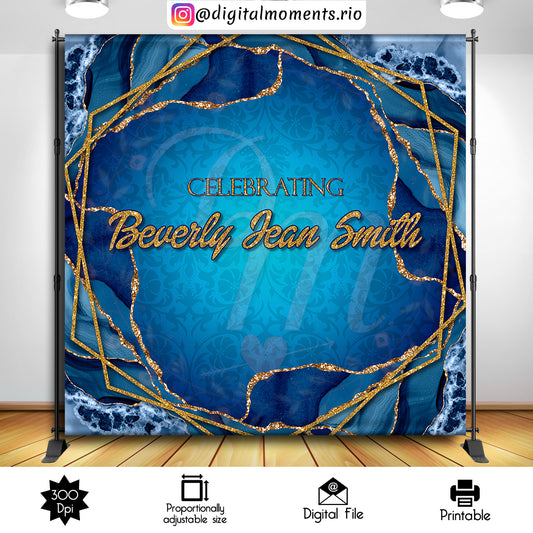 Blue and Gold Marble 8x8 custom backdrop, Digital file only