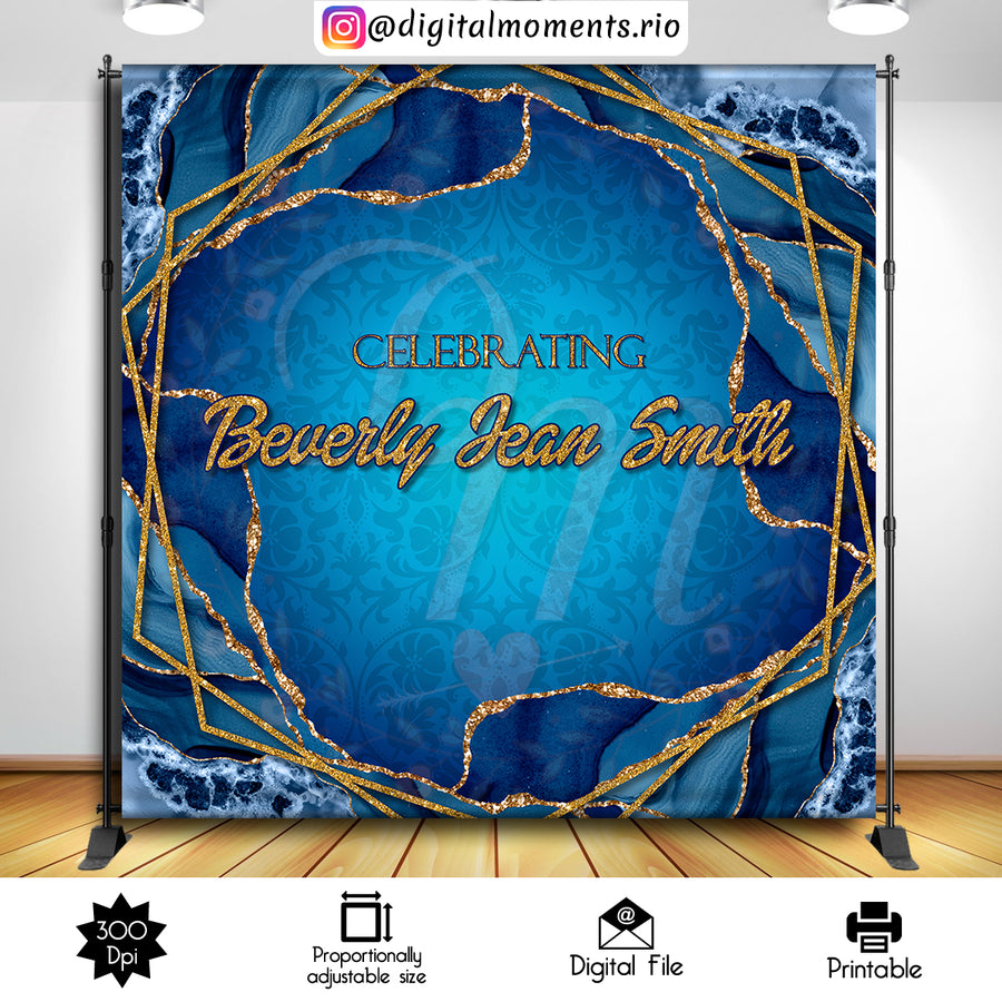 Blue and Gold Marble 8x8 custom backdrop, Digital file only | Custom Digital Download for Kids Party or Event