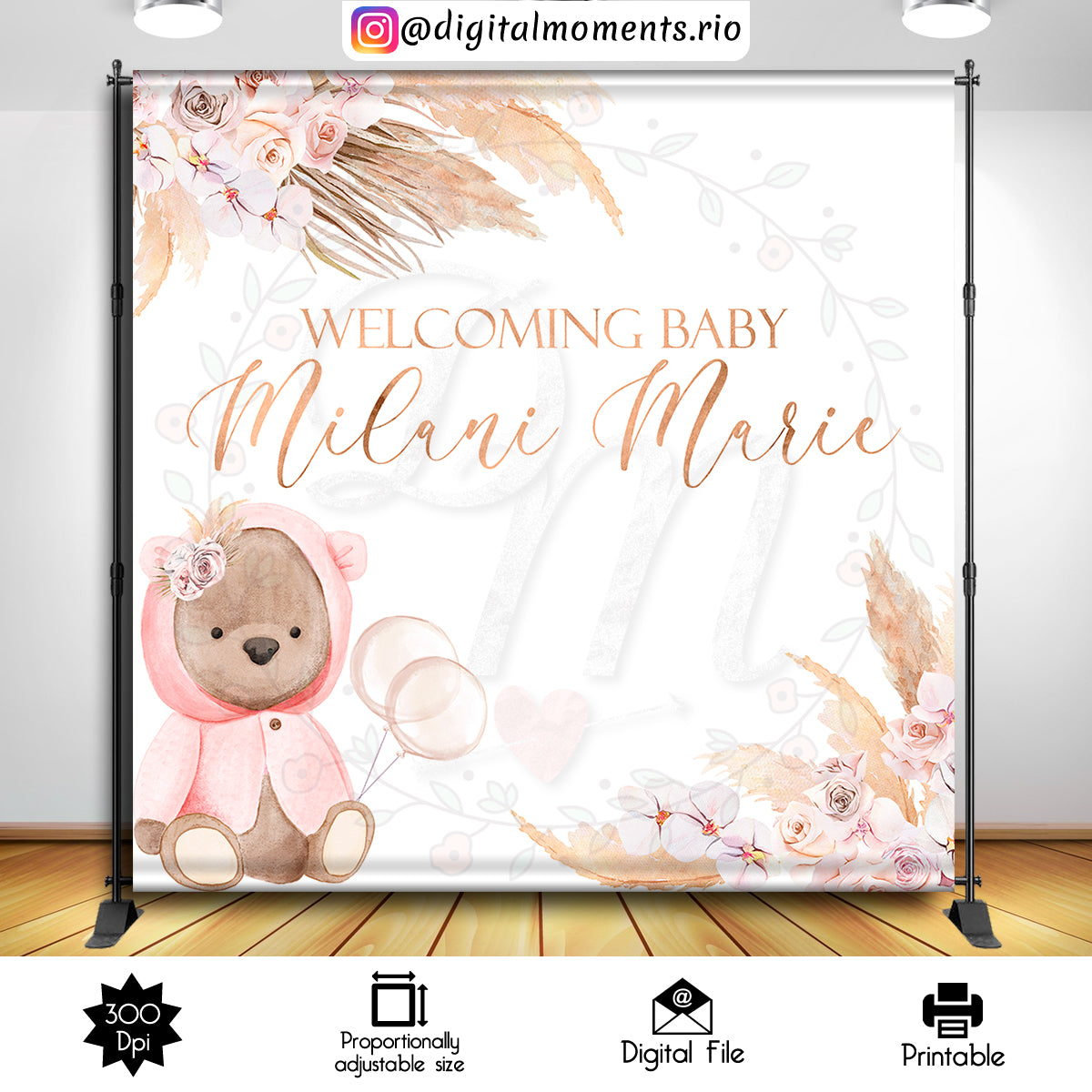 Fondo personalizado Boho Bear 8x8, solo archivo digital