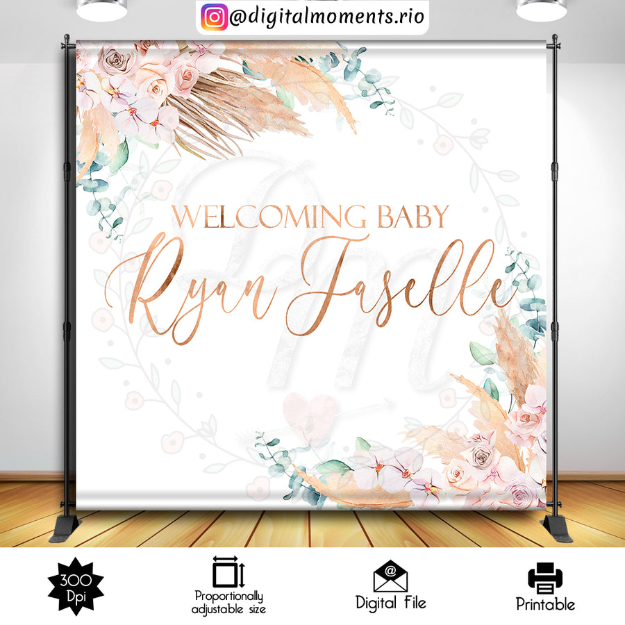 Boho/Pampas grass 8x8 Custom Backdrop, Digital file only | Custom Digital Download for Kids Party or Event