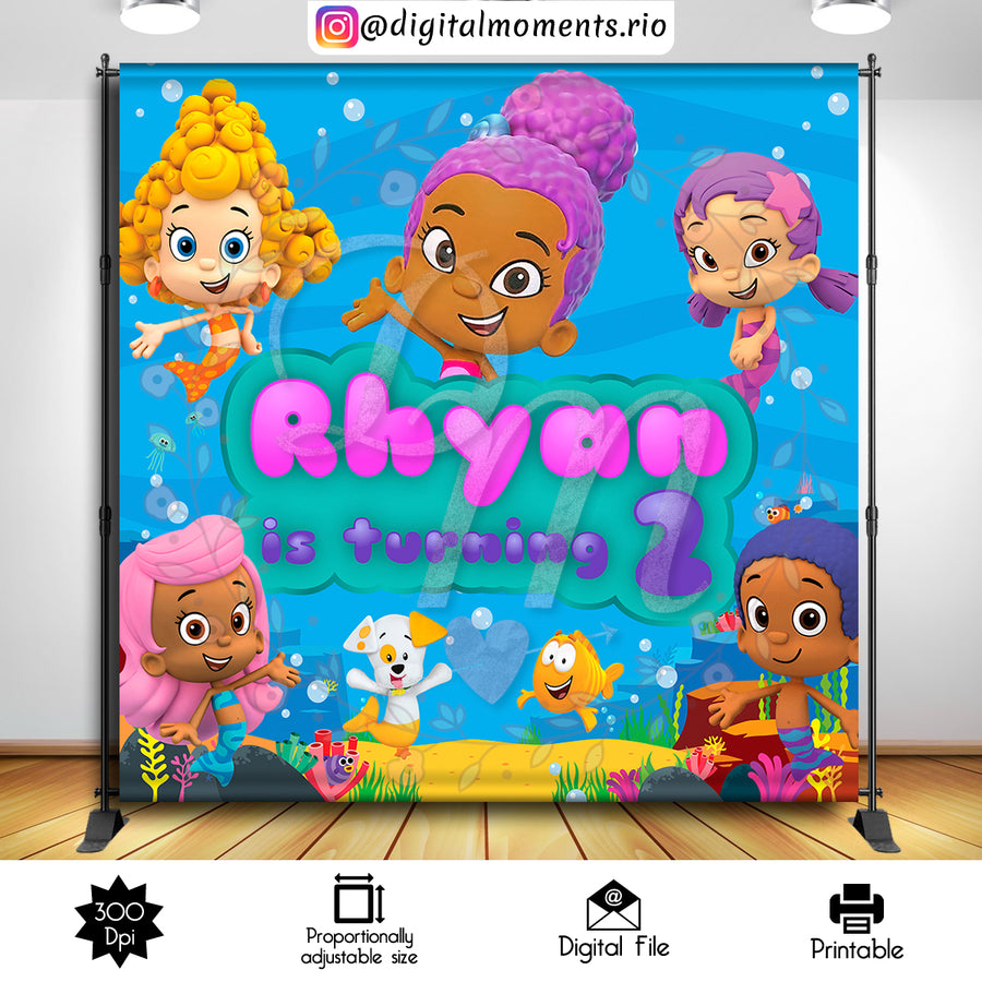 BUBBLE GUPPIES 8x8 Custom Backdrop, Digital file only | Custom Digital Download for Kids Party or Event