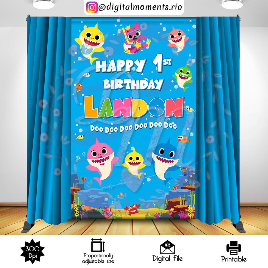 Baby Shark 5x8 Custom Backdrop, Digital file only | Custom Digital Download for Kids Party or Event