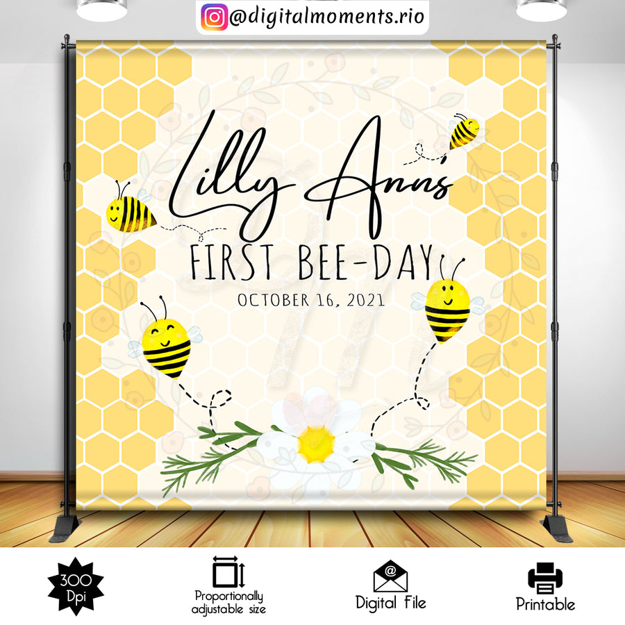 Bee 8x8 custom backdrop, Digital file only | Custom Digital Download for Kids Party or Event