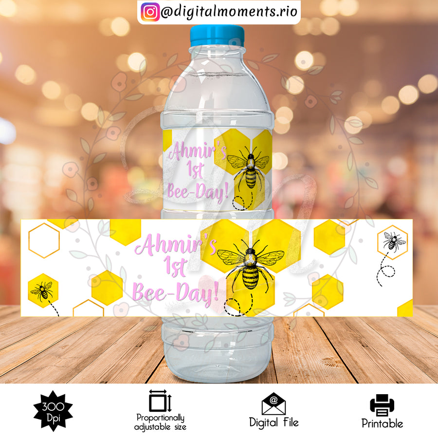 Bee-Day Custom Water Bottle Label, Digital file only | Custom Digital Download for Kids Party or Event