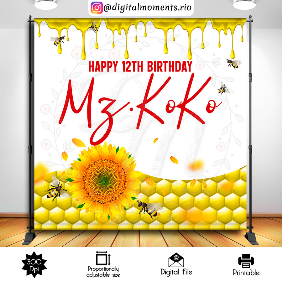 Bee 8x8 custom backdrop, Digital file only | Custom Digital Download for Kids Party or Event