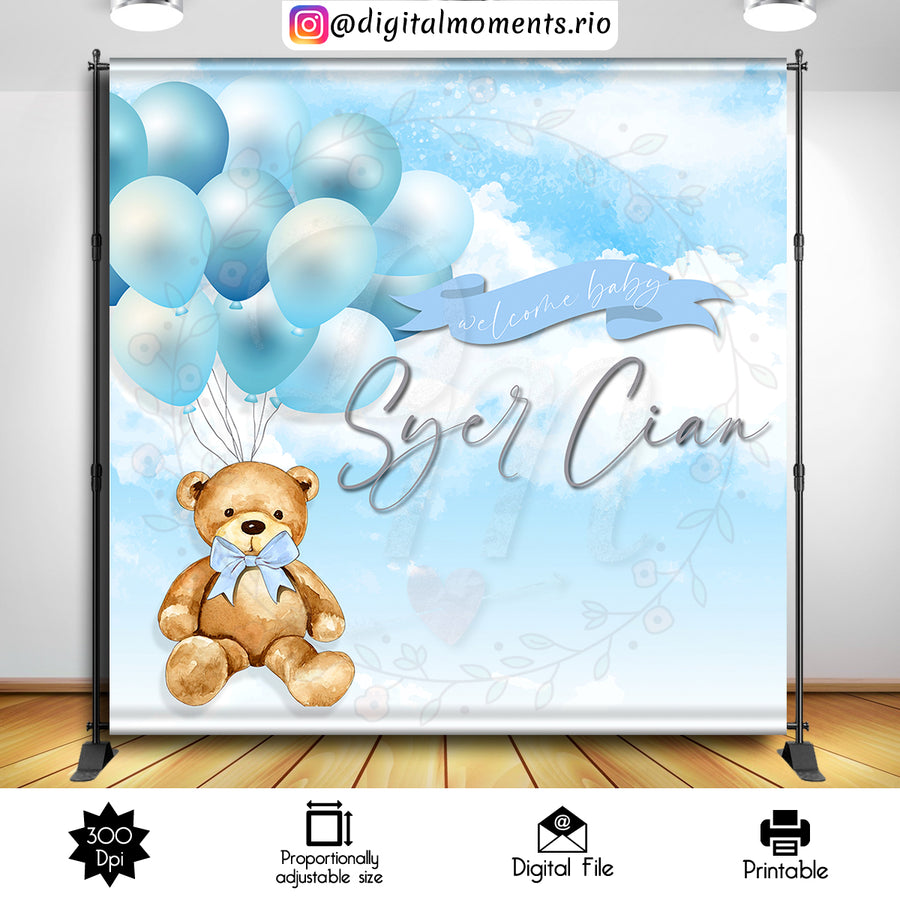 Teddy Bear 8x8 Custom Backdrop, Digital file only | Custom Digital Download for Kids Party or Event