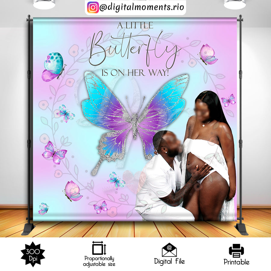 Buttlerflies 8x8 Custom Backdrop with picture, Digital file only | Custom Digital Download for Kids Party or Event