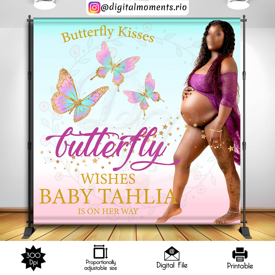 Buttlerflies 8x8 Custom Backdrop with 1 picture, Digital file only | Custom Digital Download for Kids Party or Event