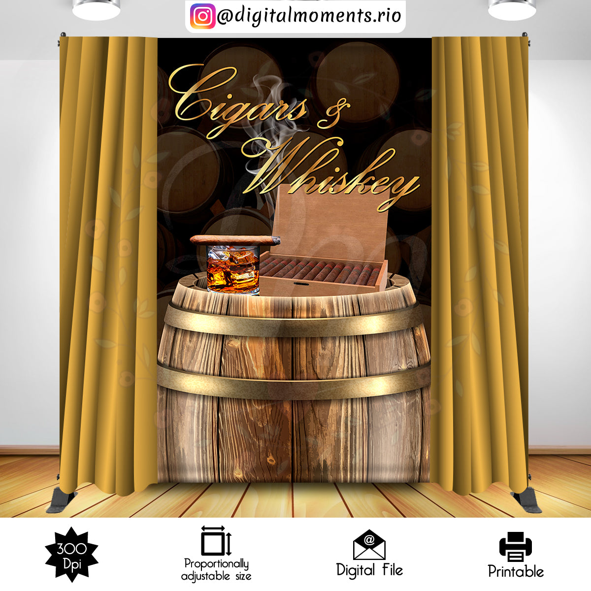 Whiskey and Cigars 5x8 Custom Backdrop, Digital file only
