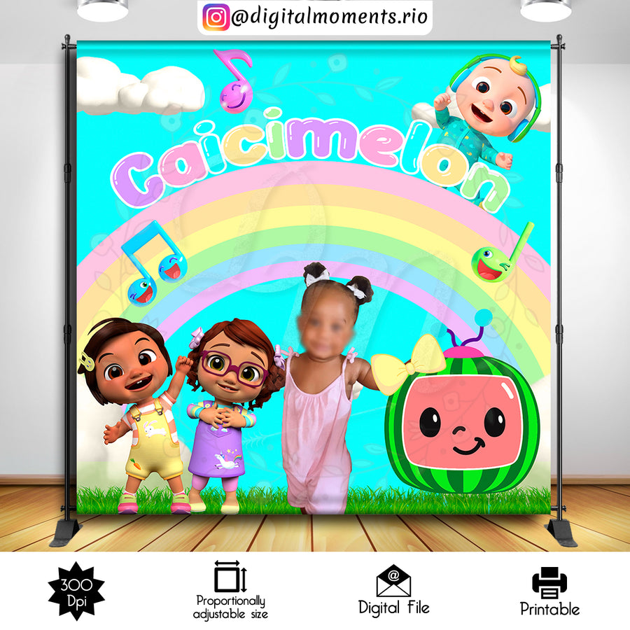 Cocomelon 8x8 Custom backdrop with 1 picture, Digital file only | Custom Digital Download for Kids Party or Event