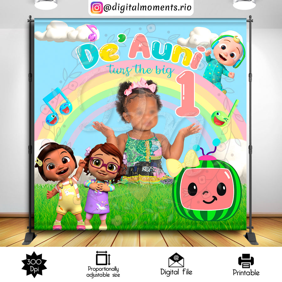 Cocomelon 8x8 Custom backdrop with picture, Digital file only | Custom Digital Download for Kids Party or Event