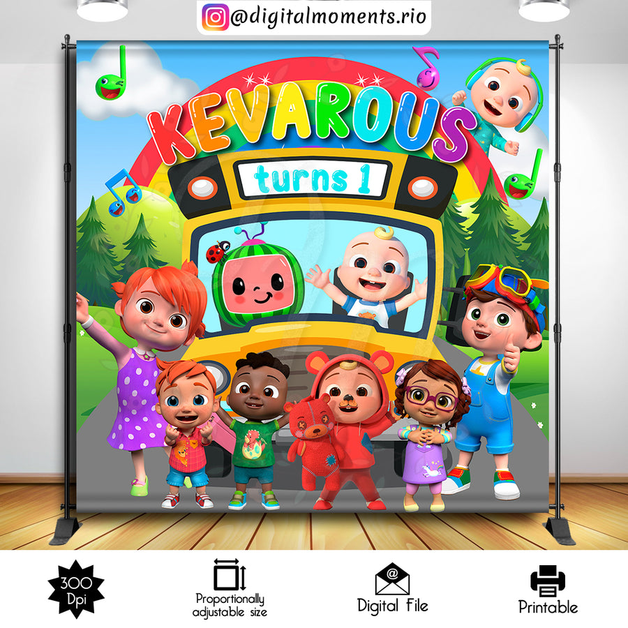 Cocomelon 8x8 custom backdrop, Digital file only | Custom Digital Download for Kids Party or Event