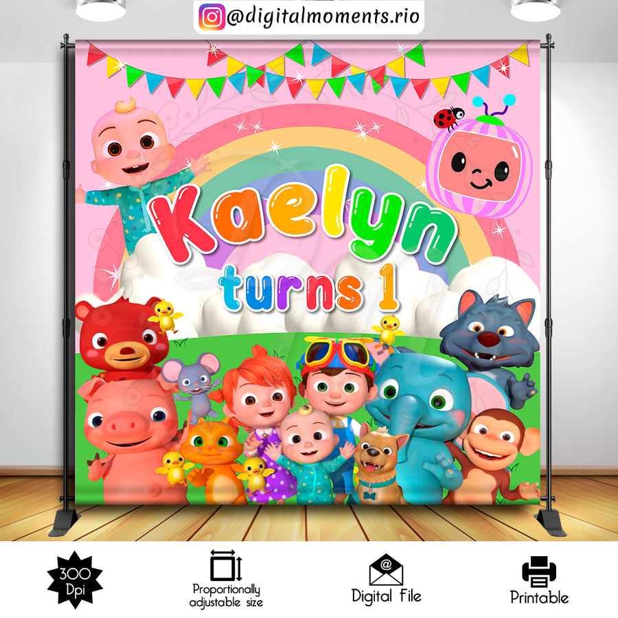 Cocomelon 8x8 custom backdrop, Digital file only | Custom Digital Download for Kids Party or Event
