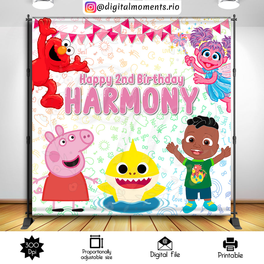 Cocomelon, Baby Shark, Peppa and Sesame Street 8x8 custom backdrop, Digital file only | Custom Digital Download for Kids Party or Event