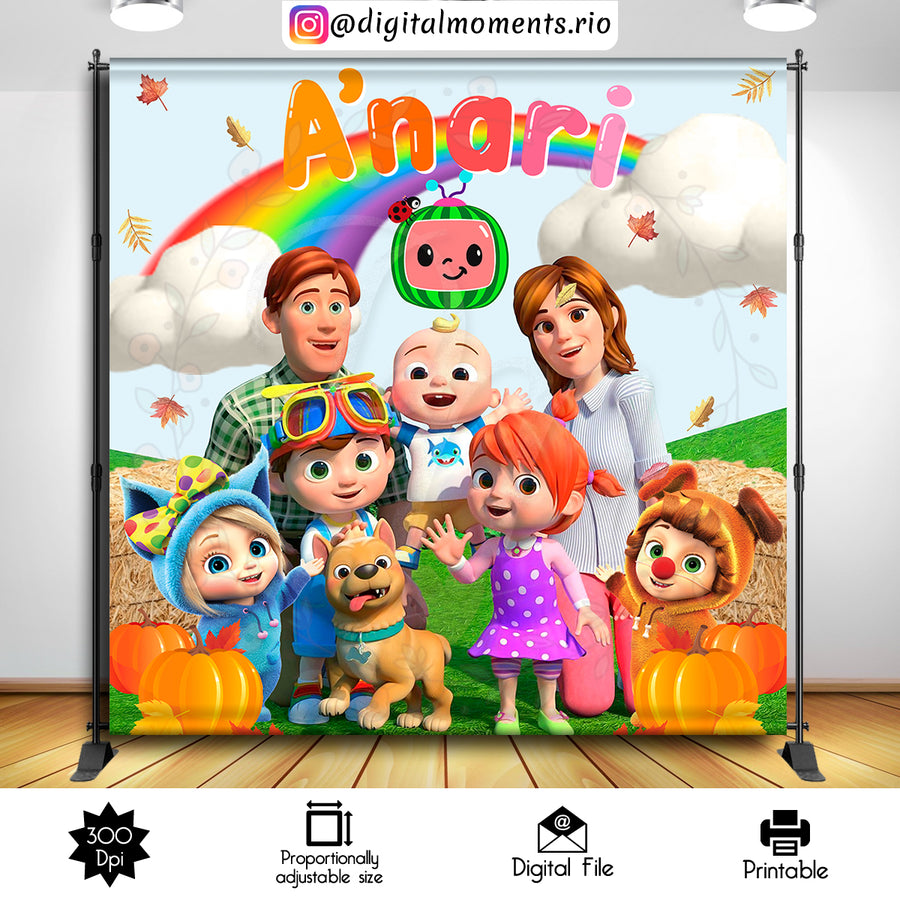 Cocomelon Pumpkin Patch 8x8 custom backdrop, Digital file only | Custom Digital Download for Kids Party or Event