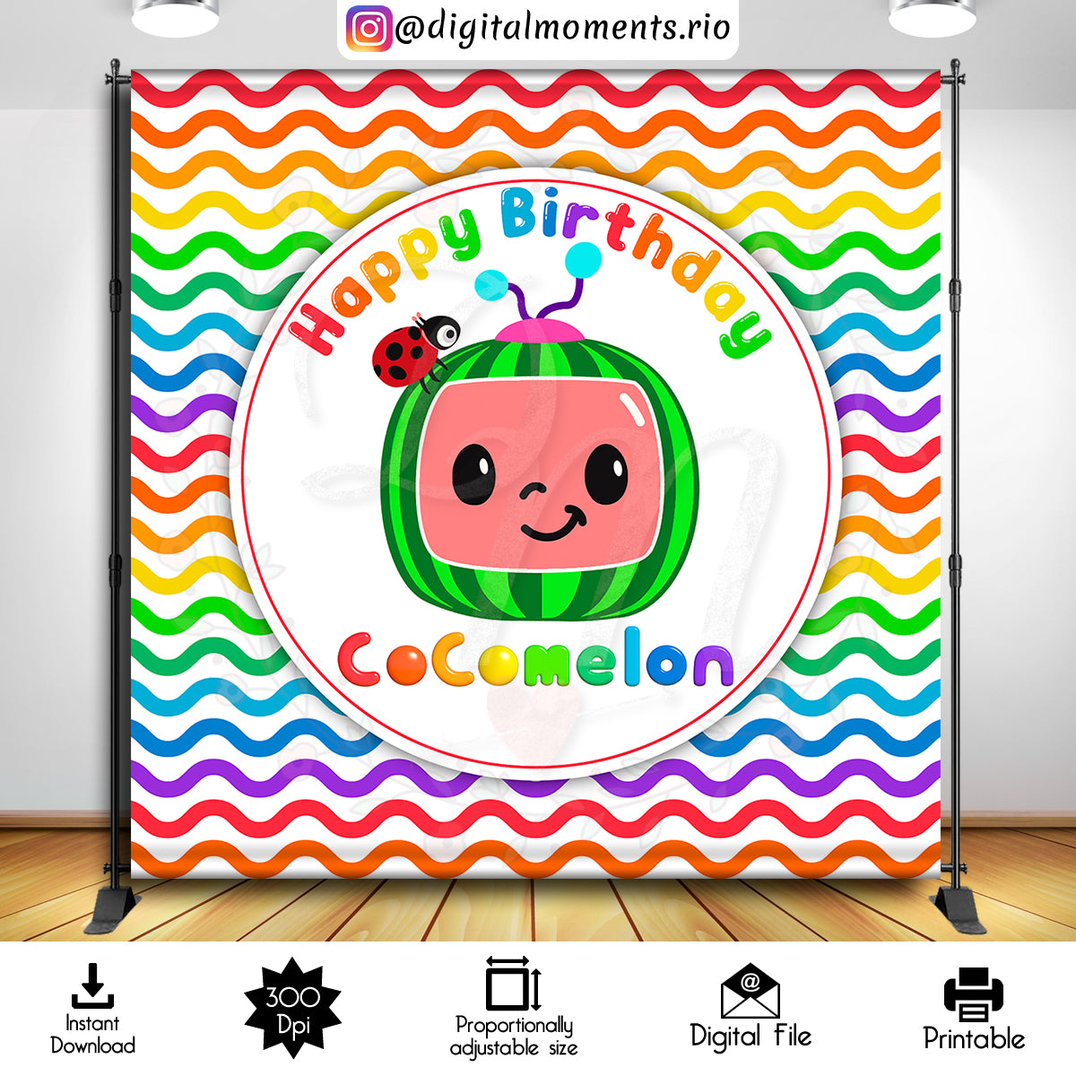 Cocomelon 6x6 Diseño de fondo digital, descarga instantánea