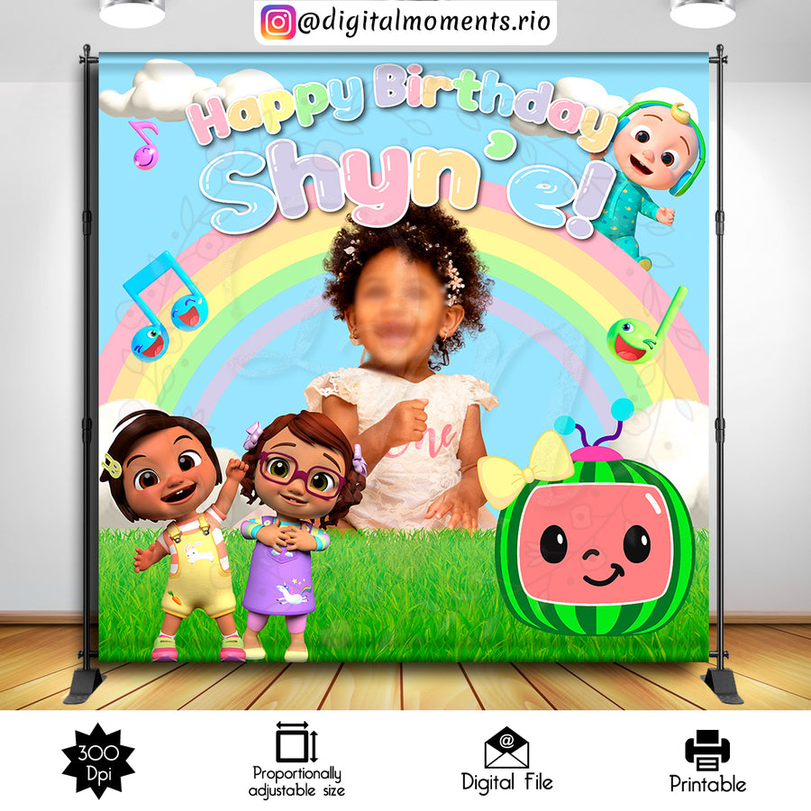 Cocomelon 8x8 Custom backdrop with 1 picture, Digital file only | Custom Digital Download for Kids Party or Event