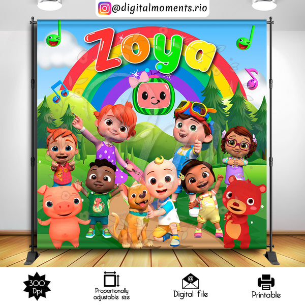 Cocomelon 8x8 custom backdrop, Digital file only | Custom Digital Download for Kids Party or Event