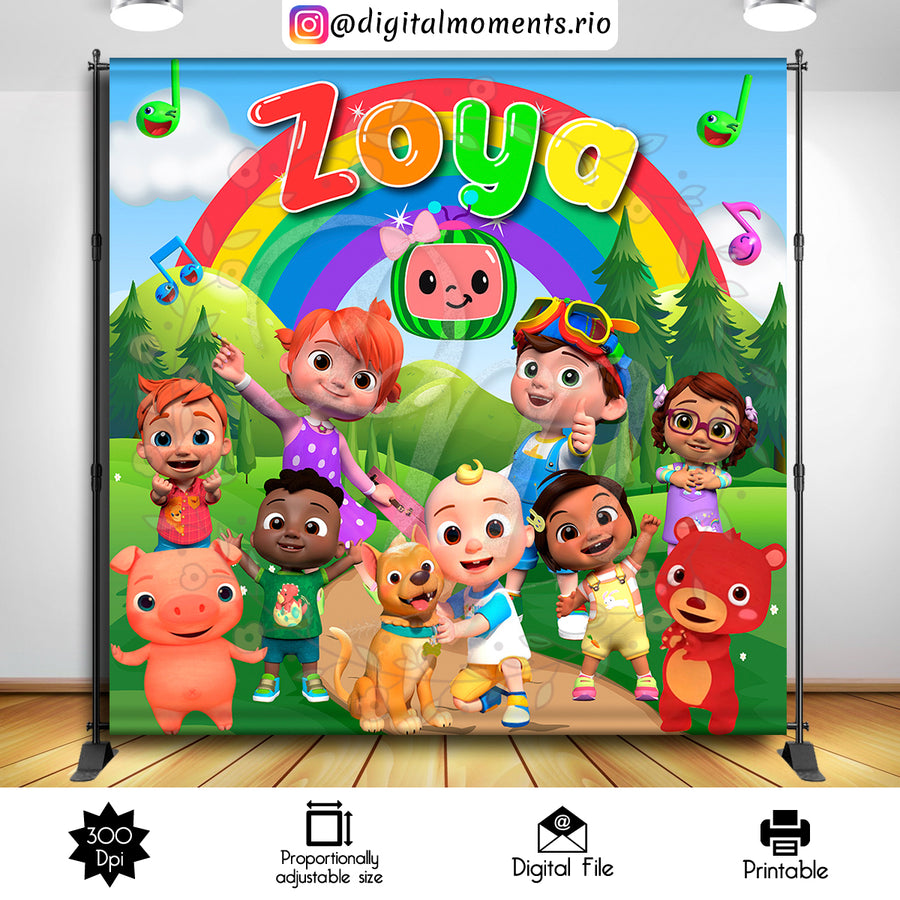 Cocomelon 8x8 custom backdrop, Digital file only | Custom Digital Download for Kids Party or Event