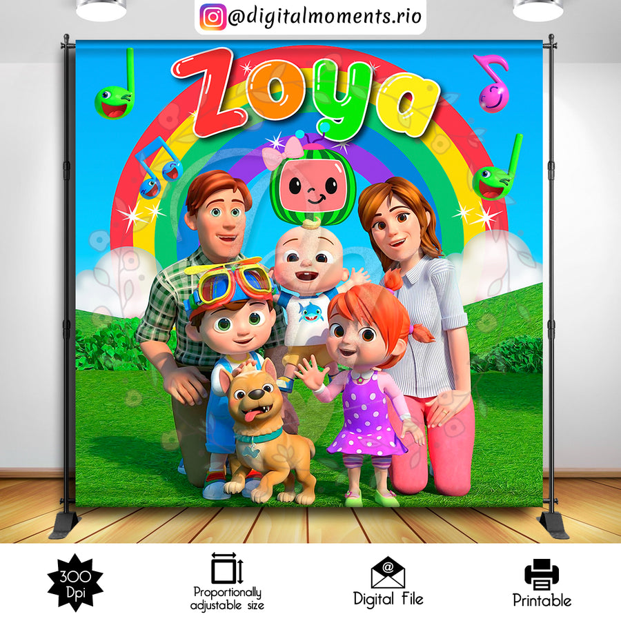 Cocomelon 8x8 custom backdrop, Digital file only | Custom Digital Download for Kids Party or Event