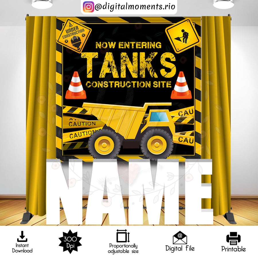 Construction 6x6 Custom Backdrop, Digital file only | Custom Digital Download for Kids Party or Event