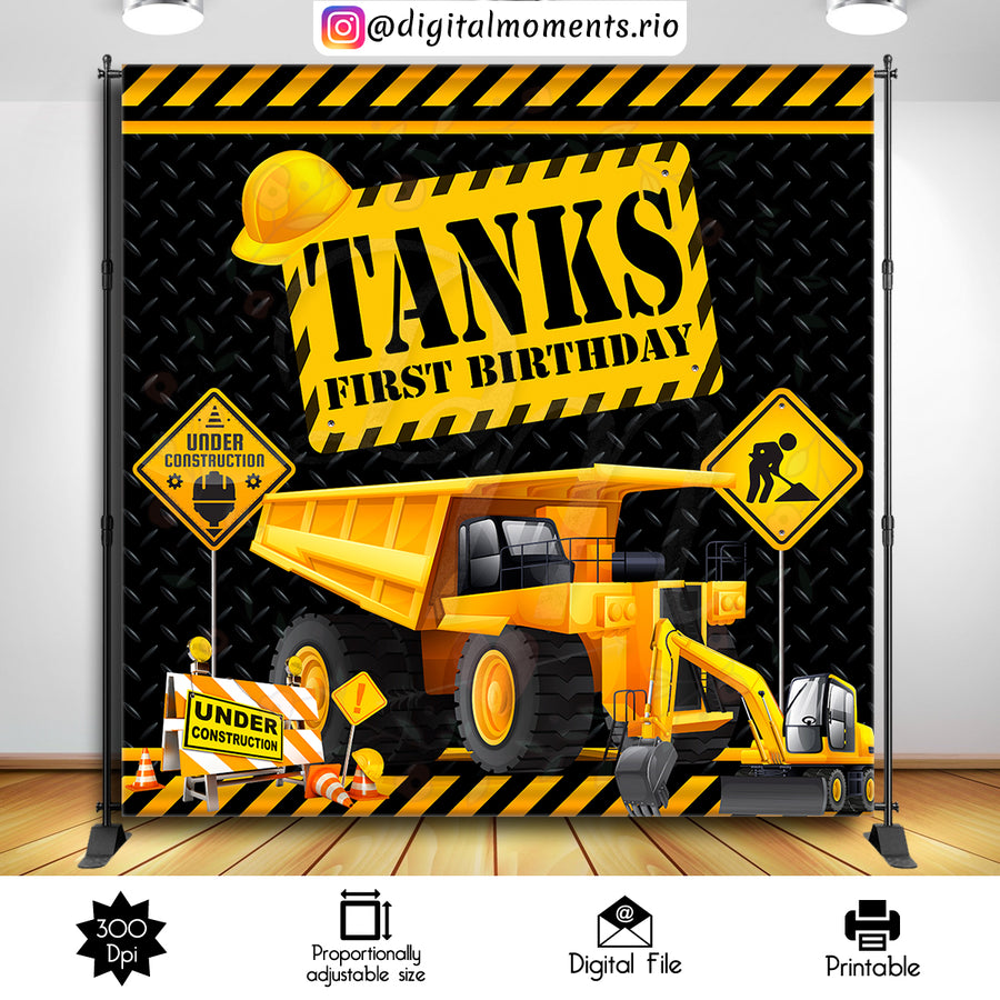Construction 8x8 Custom Backdrop, Digital file only | Custom Digital Download for Kids Party or Event
