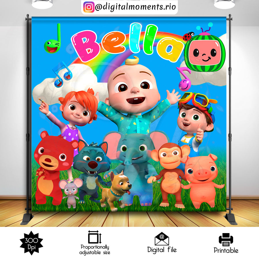 Cocomelon 8x8 custom backdrop, Digital file only | Custom Digital Download for Kids Party or Event
