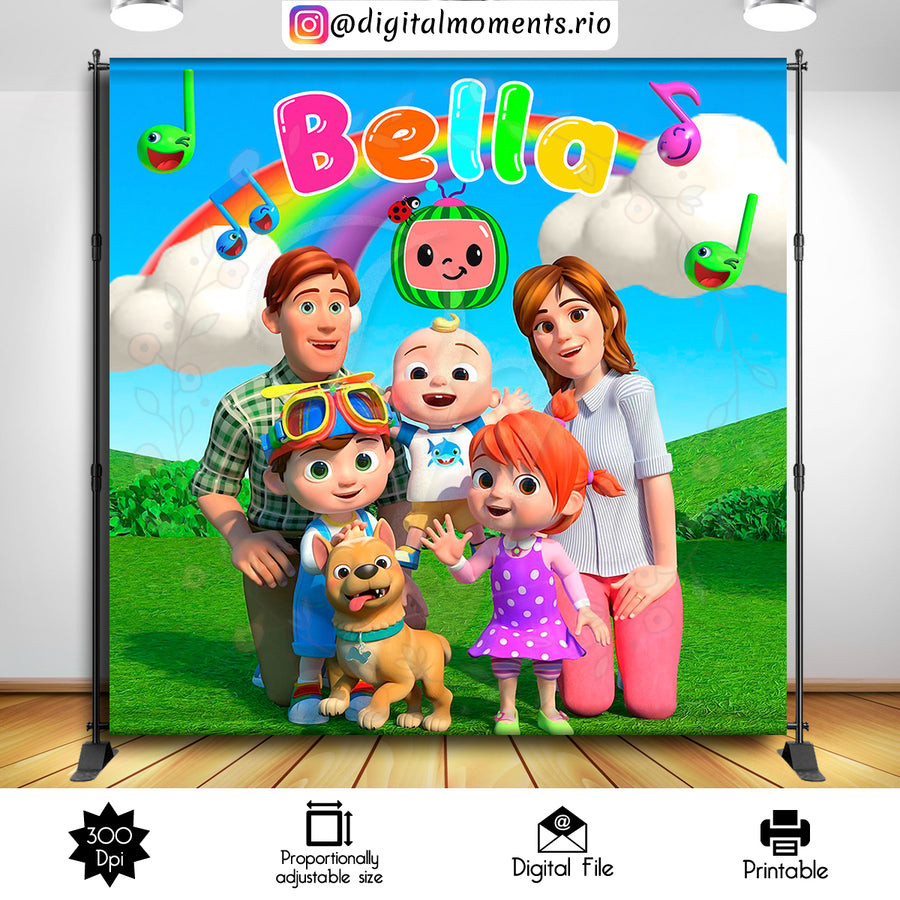 Cocomelon 8x8 custom backdrop, Digital file only | Custom Digital Download for Kids Party or Event