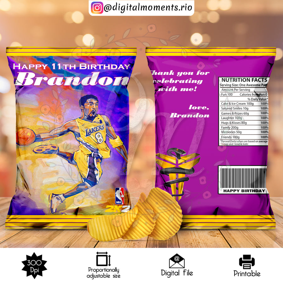 NBA 2K21 Lakers Custom Chip Bag, Digital file only | Custom Digital Download for Kids Party or Event