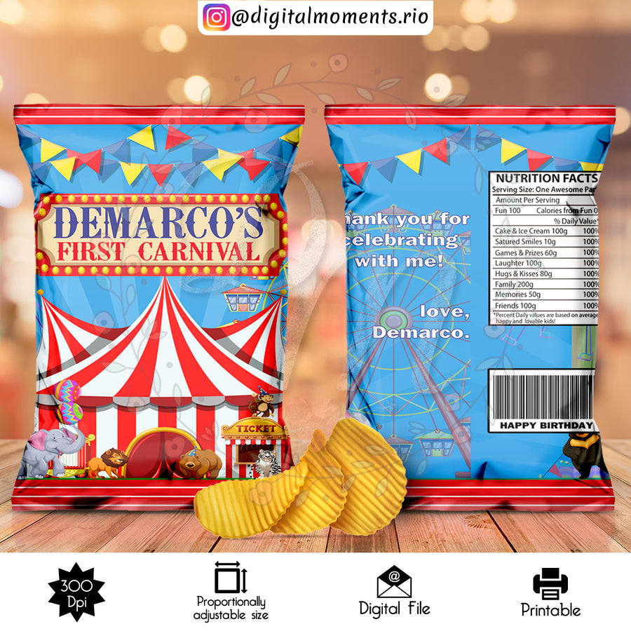 Carnival Custom Chip Bag, Digital file only | Custom Digital Download for Kids Party or Event