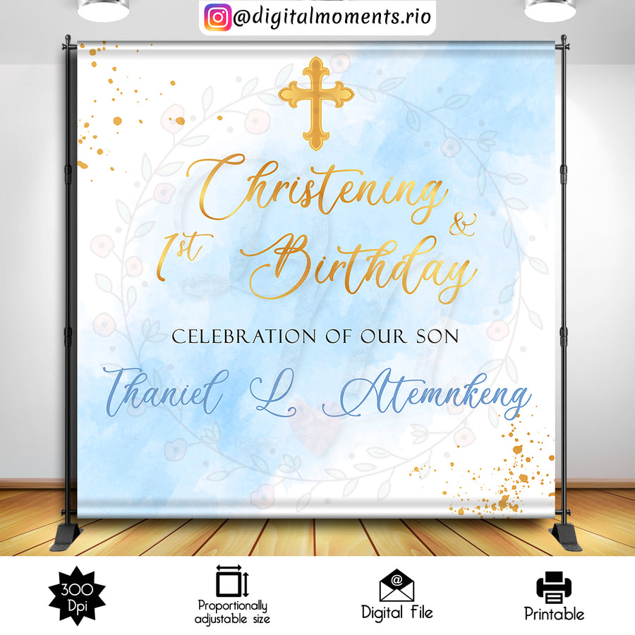 Christening 8x8 Custom Backdrop, Digital file only | Custom Digital Download for Kids Party or Event