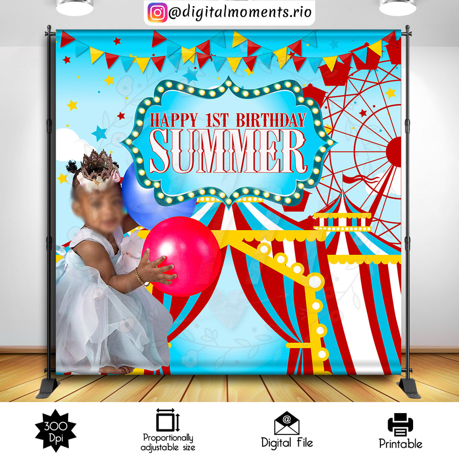 Carnival 8x8 Custom Backdrop with 1 picture, Digital file only | Custom Digital Download for Kids Party or Event