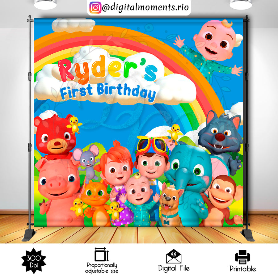 Cocomelon 8x8 custom backdrop, Digital file only | Custom Digital Download for Kids Party or Event