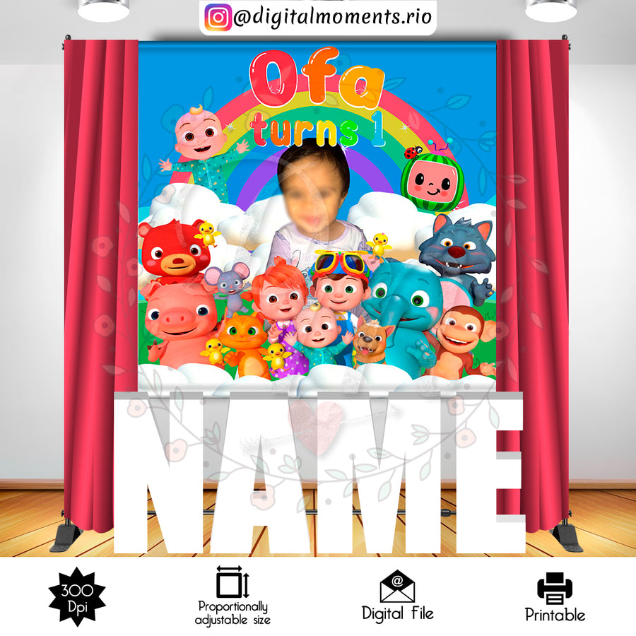 Cocomelon 6x6 Custom backdrop with picture, Digital file only | Custom Digital Download for Kids Party or Event