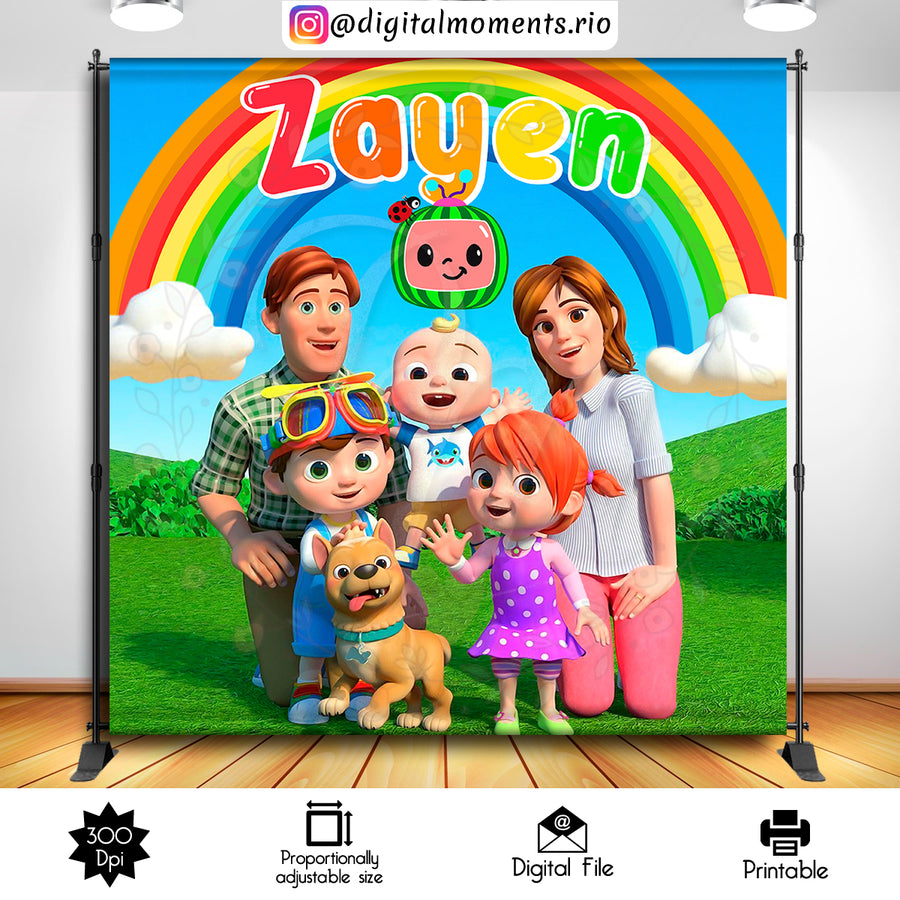 Cocomelon 8x8 Custom Backdrop, Digital file only | Custom Digital Download for Kids Party or Event