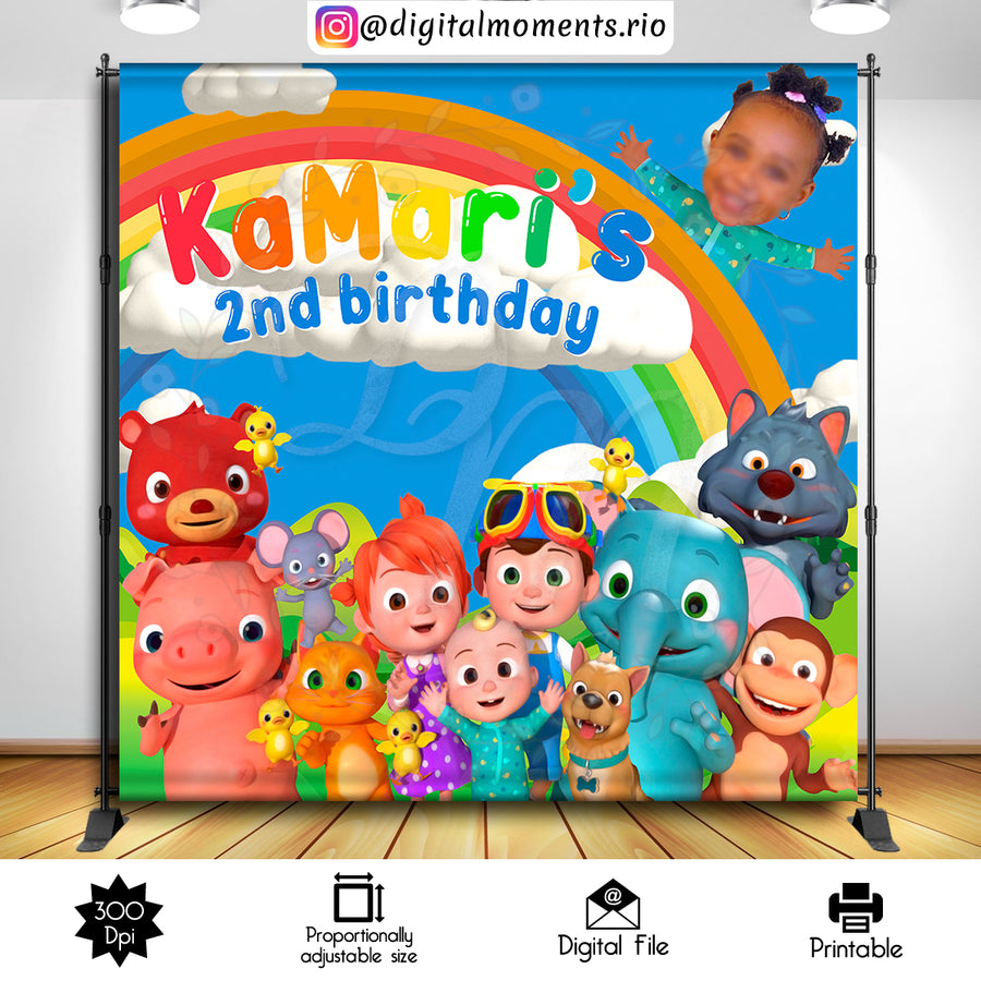 Cocomelon 8x8 Custom backdrop with picture, Digital file only | Custom Digital Download for Kids Party or Event