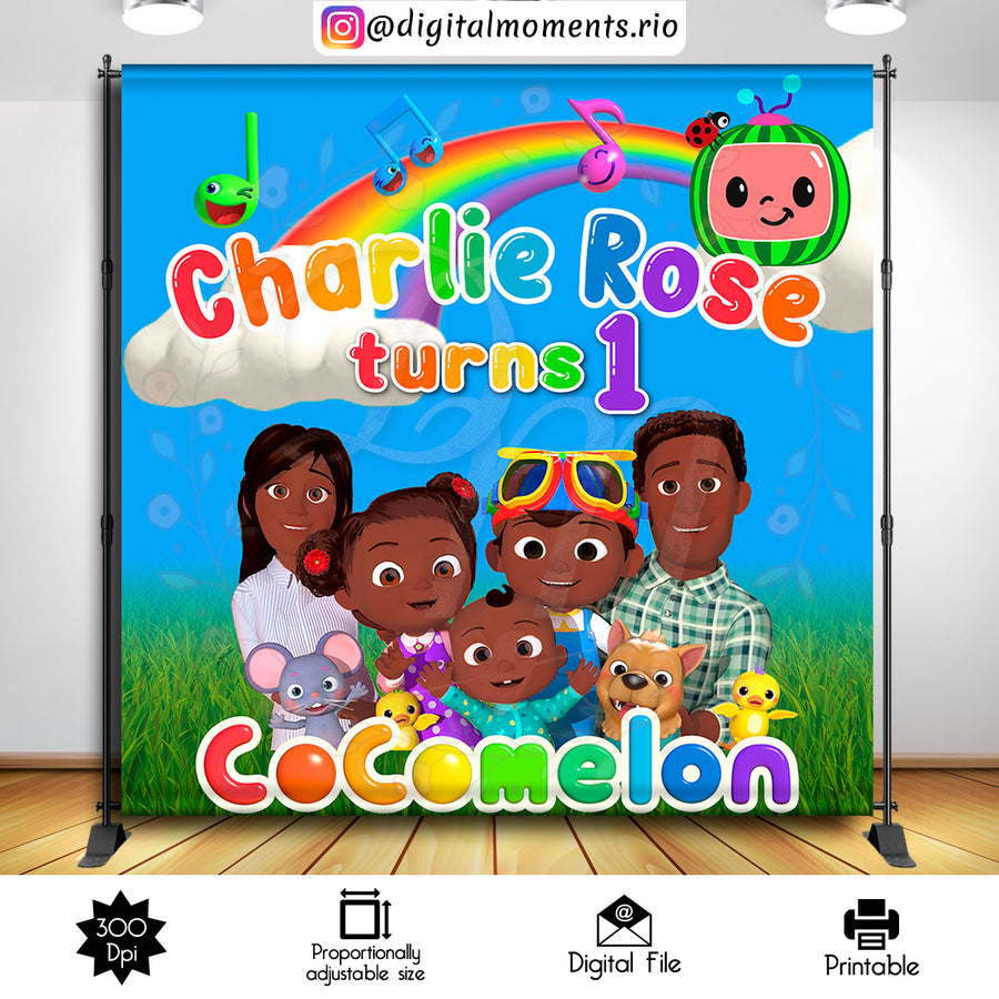 Cocomelon 8x8 custom backdrop, Digital file only | Custom Digital Download for Kids Party or Event