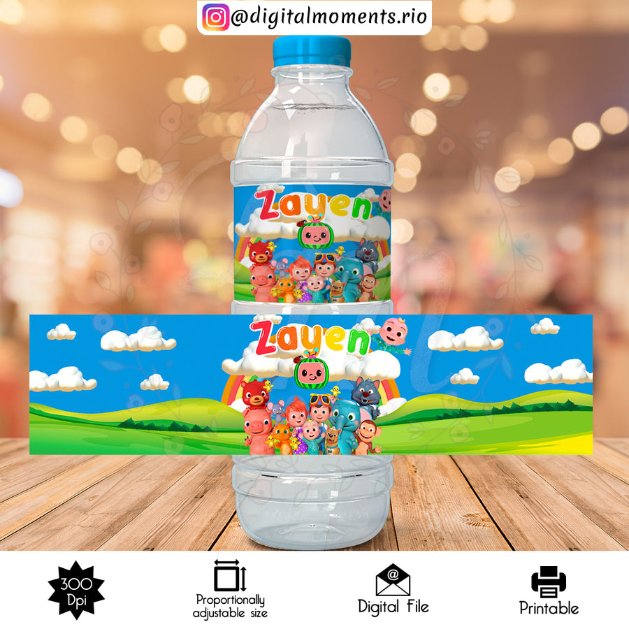 Cocomelon Custom Water Bottle Label, Digital file only | Custom Digital Download for Kids Party or Event