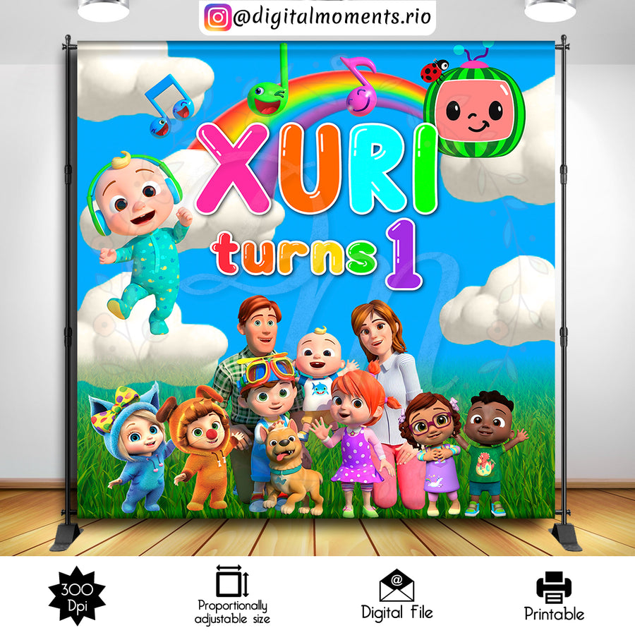 Cocomelon 8x8 custom backdrop, Digital file only | Custom Digital Download for Kids Party or Event