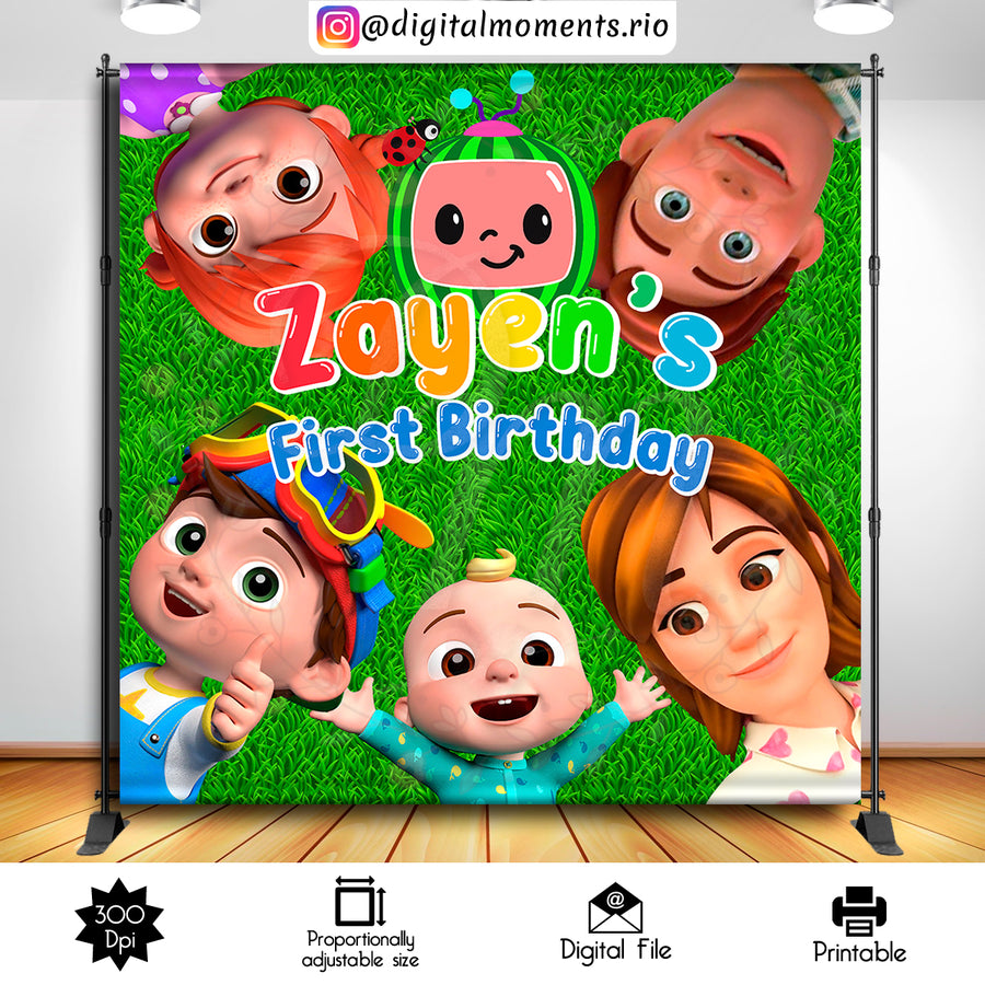 Cocomelon 8x8 Custom Backdrop, Digital file only | Custom Digital Download for Kids Party or Event