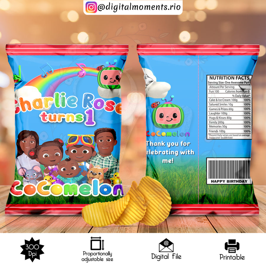 Cocomelon Custom Chip Bag, Digital file only | Custom Digital Download for Kids Party or Event