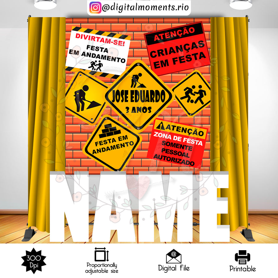 Construction 6x6 Custom Backdrop, Digital file only | Custom Digital Download for Kids Party or Event