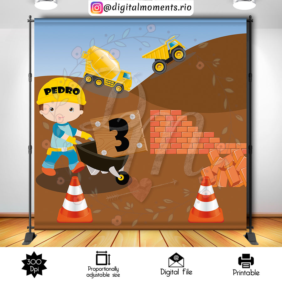 Construction 8x8 Custom Backdrop, Digital file only | Custom Digital Download for Kids Party or Event