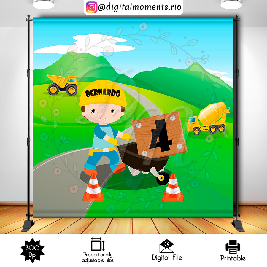 Construction 8x8 Custom Backdrop, Digital file only | Custom Digital Download for Kids Party or Event